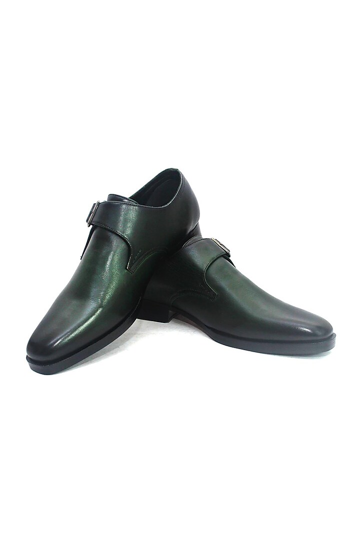 Green Leather Handmade Monk Shoes by Harper Woods at Pernia's Pop Up Shop