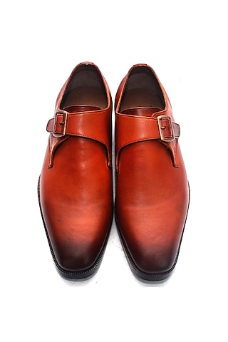 Tan Leather Handmade Monk Shoes by Harper Woods