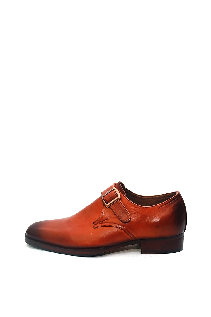 Tan Leather Handmade Monk Shoes by Harper Woods at Pernia's Pop Up Shop