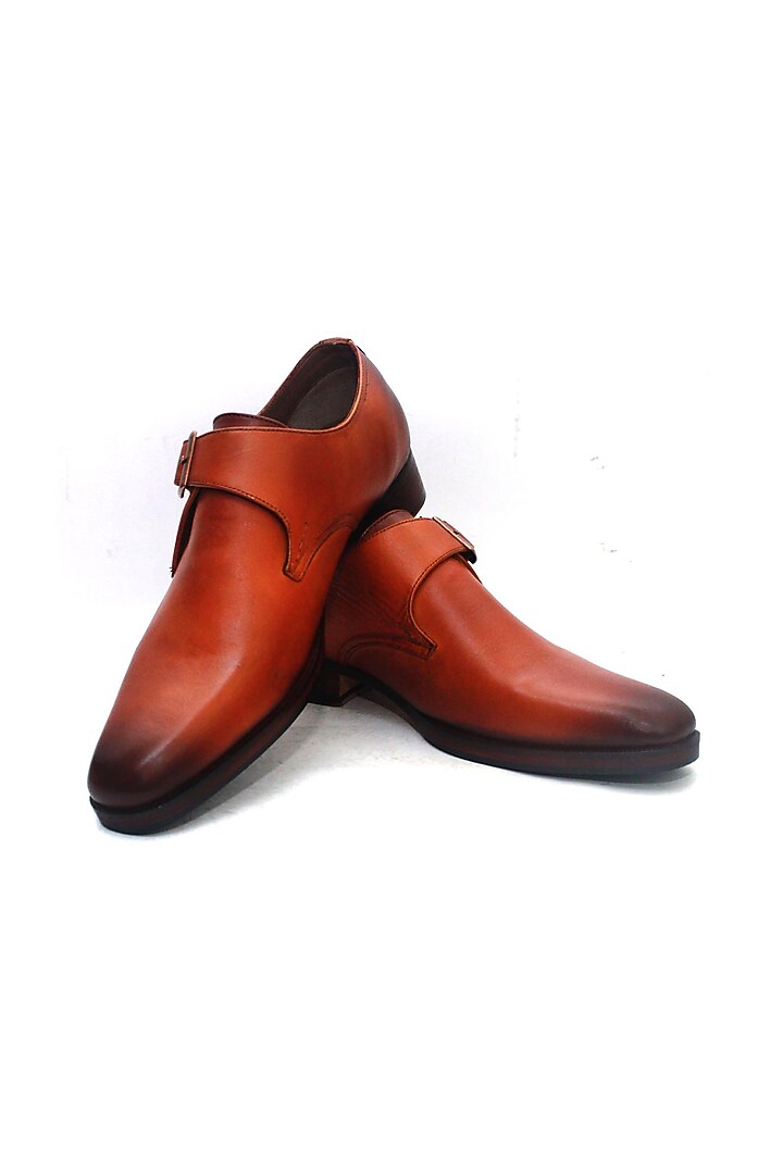 Tan Leather Handmade Monk Shoes by Harper Woods at Pernia's Pop Up Shop