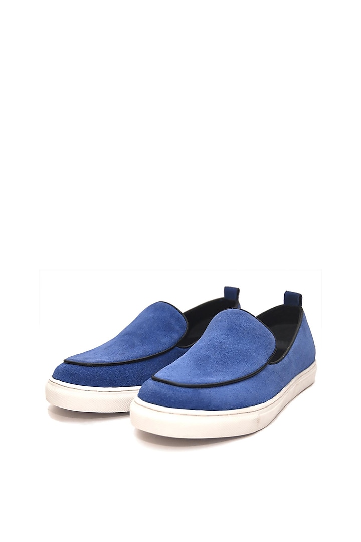 Blue Suede Leather Handmade Sneakers by Harper Woods at Pernia's Pop Up Shop