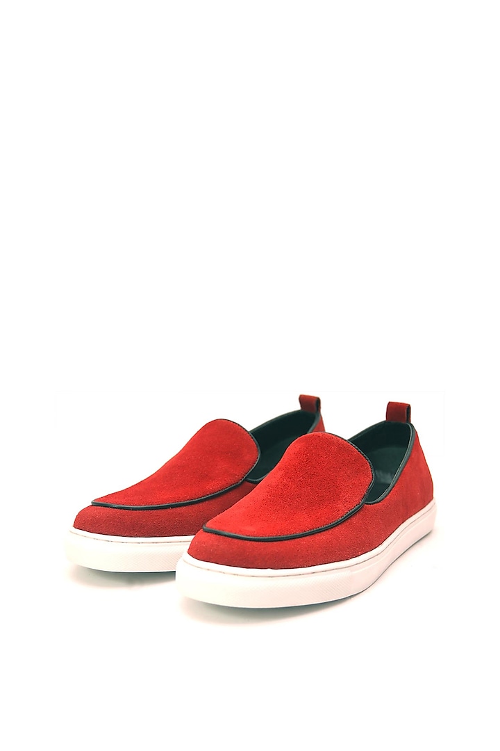 Red Suede Leather Handmade Sneakers by Harper Woods at Pernia's Pop Up Shop