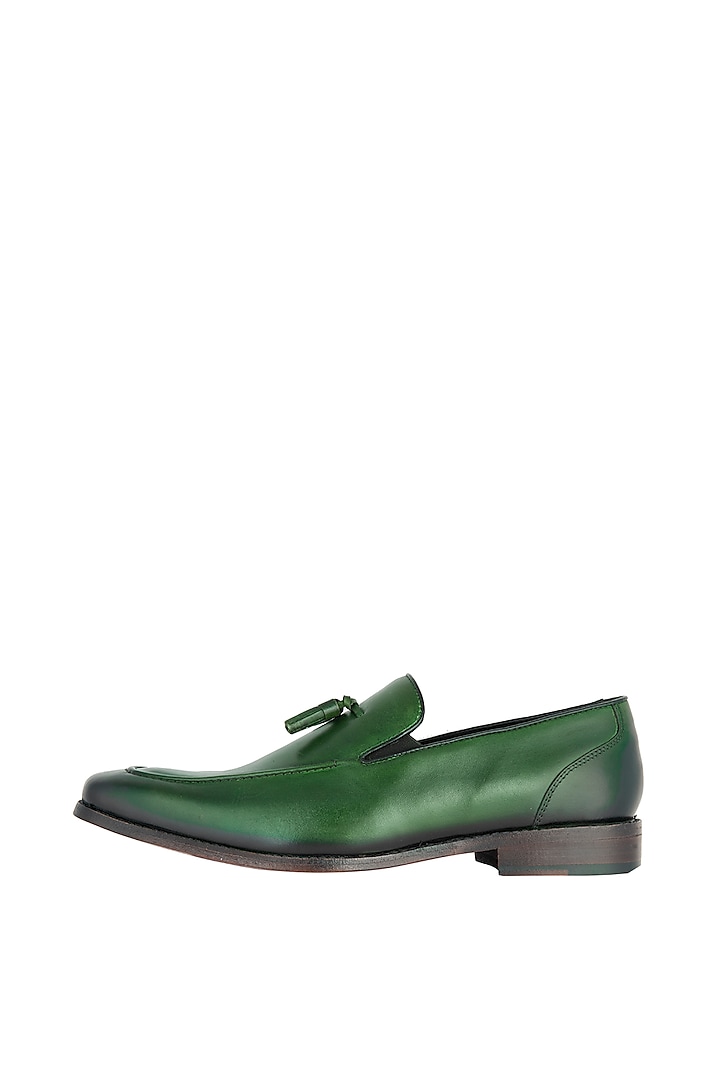 Green Hand Painted Tassel Loafers by Harper Woods