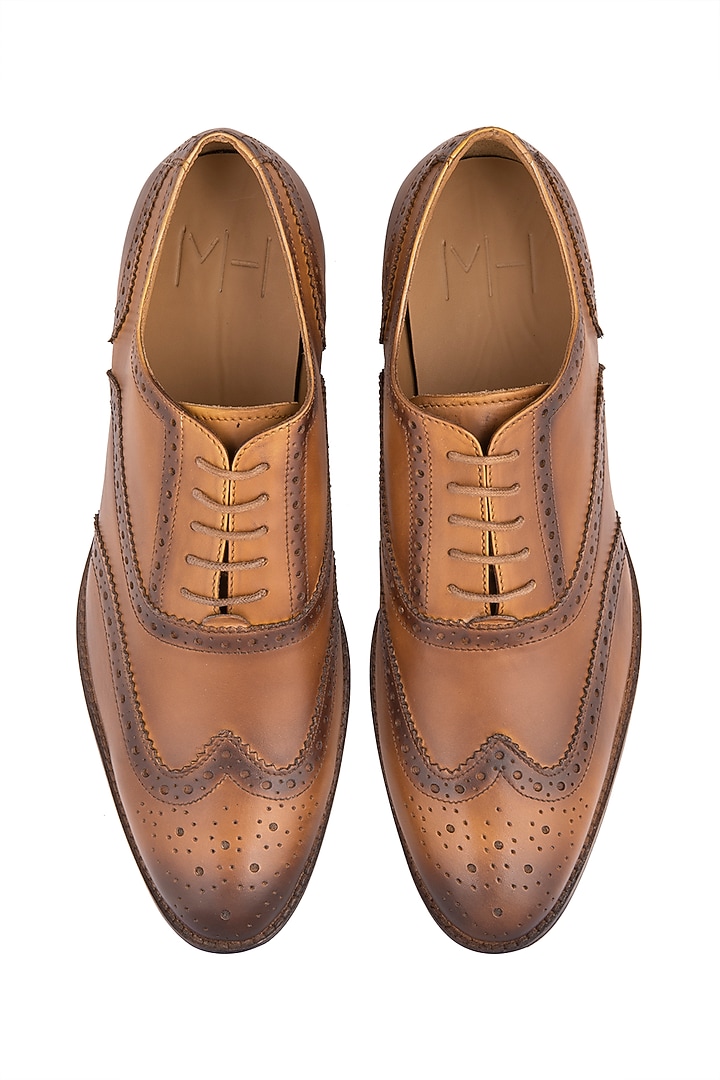 Tan Hand Painted Oxford Shoes by Harper Woods at Pernia's Pop Up Shop
