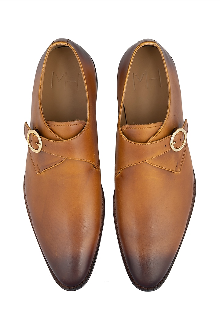 Tan Hand Painted Monk Shoes by Harper Woods at Pernia's Pop Up Shop