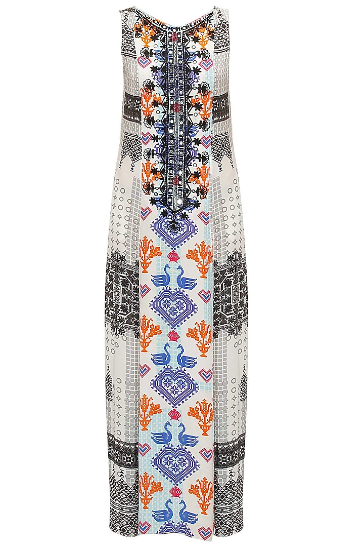 White and black cross stitch print maxi dress available only at Pernia's Pop-Up Shop.