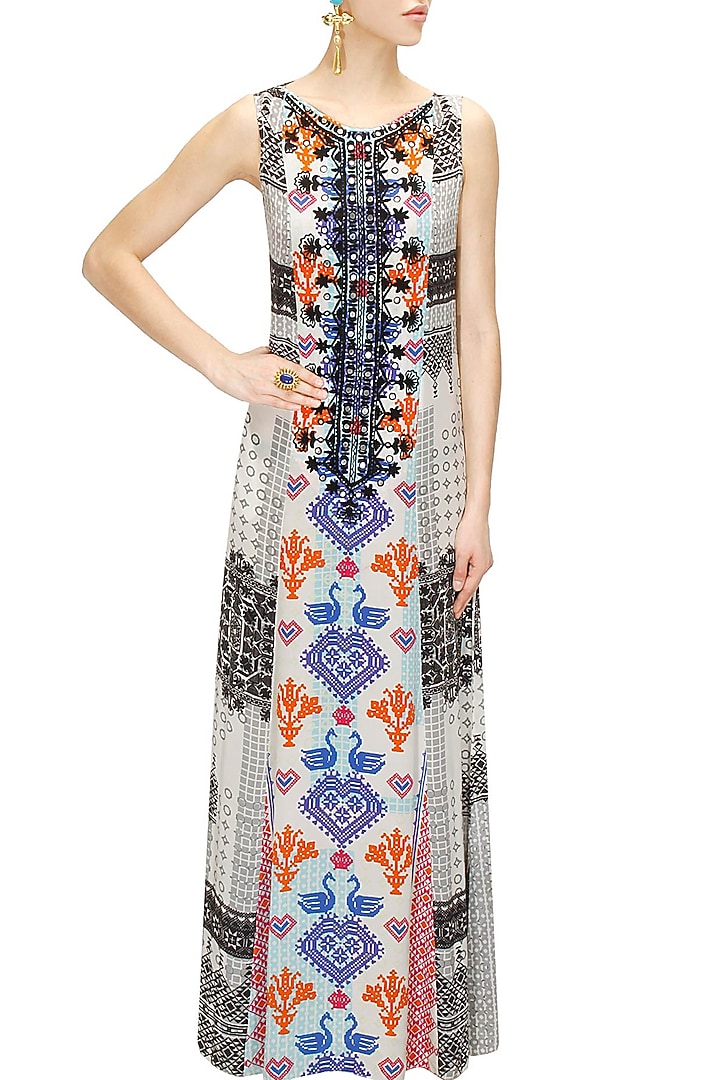 White and black cross stitch print maxi dress available only at Pernia's Pop-Up Shop. 2026 White and black cross stitch print maxi dress available only at Pernia's Pop-Up Shop. 2026