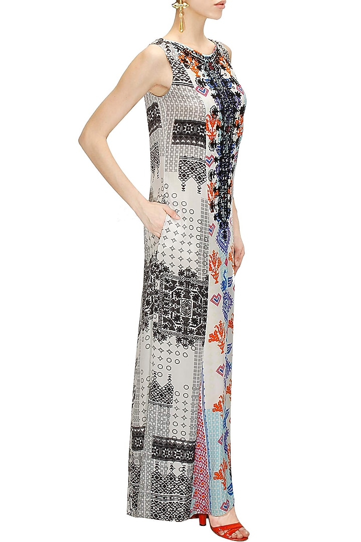 White and black cross stitch print maxi dress available only at Pernia's Pop-Up Shop.