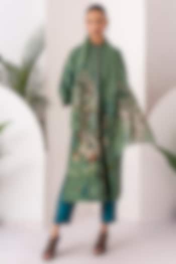 Sage Green Silk Chanderi Digital Printed Tunic Set by Haute Mess at Pernia's Pop Up Shop