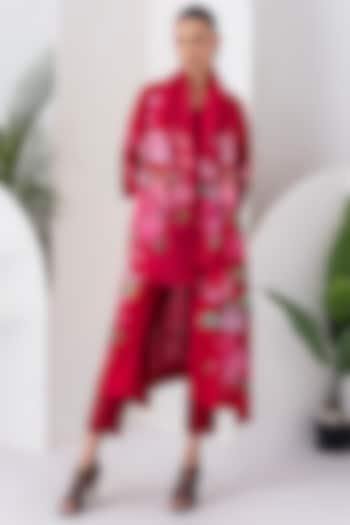Maroon Silk Chanderi Digital Printed Tunic Set by Haute Mess at Pernia's Pop Up Shop