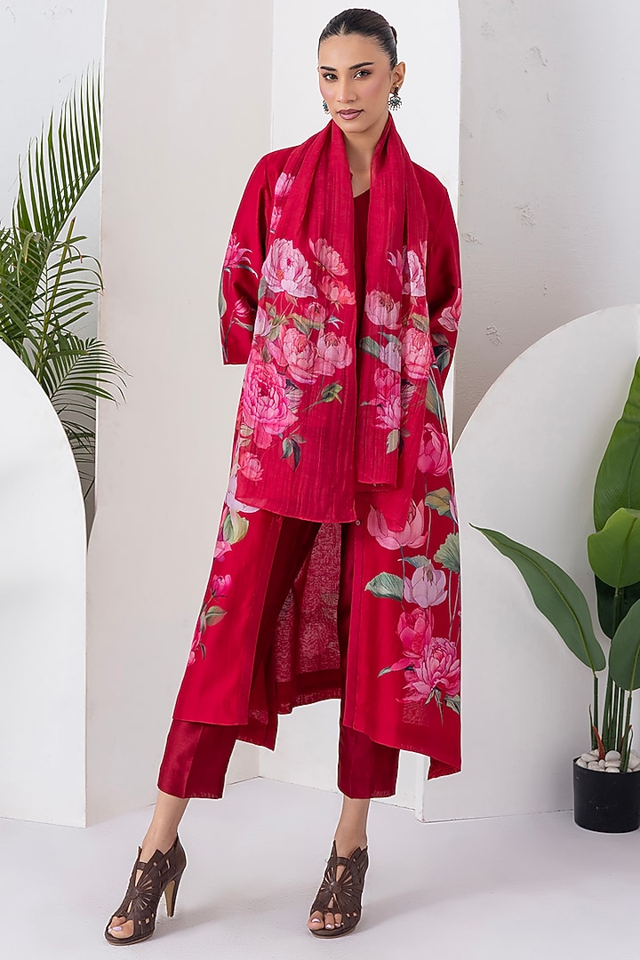 Maroon Silk Chanderi Digital Printed Tunic Set by Haute Mess at Pernia's Pop Up Shop