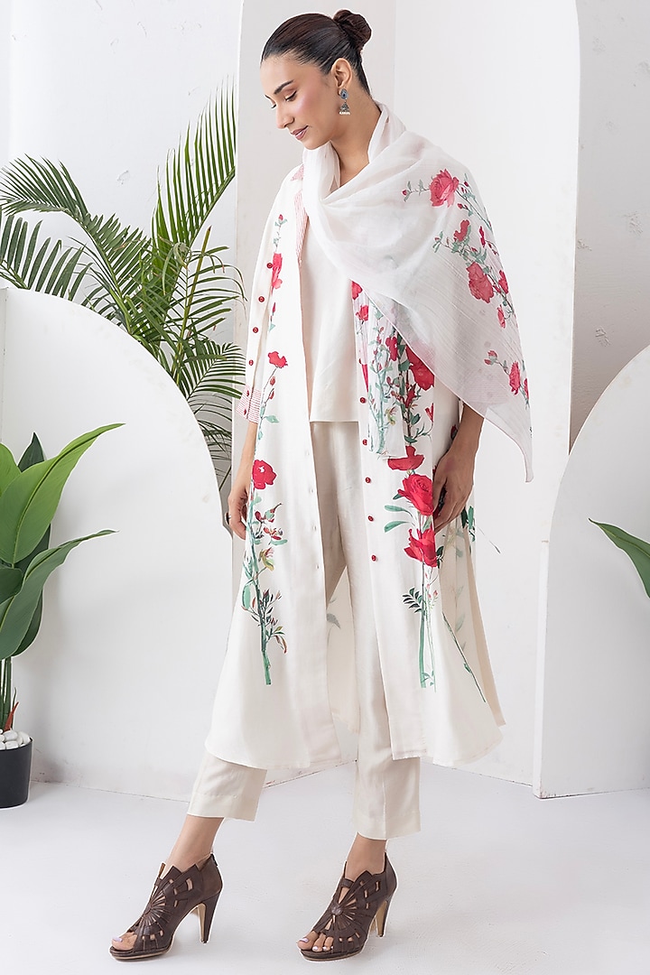 Ivory Silk Chanderi Digital Printed Tunic Set by Haute Mess at Pernia's Pop Up Shop