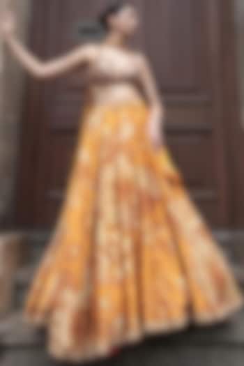 Yellow Ochre Viscose Printed & Embroidered Bridal lehenga for 22 Lehenga Set by Ri Ritu Kumar at Pernia's Pop Up Shop