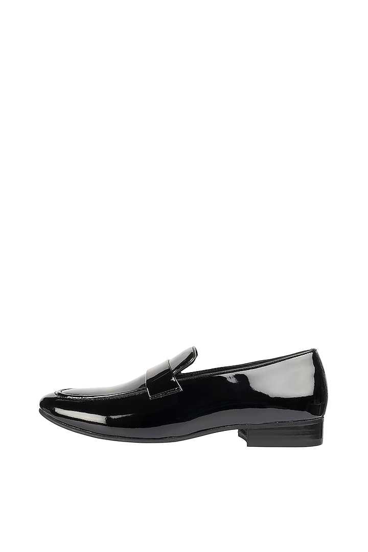 Black Classic Patent Loafer Shoes by Harper Woods