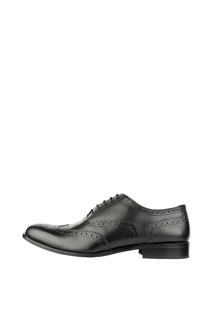 Black Printed Classic Wingtip Brogue Shoes by Harper Woods