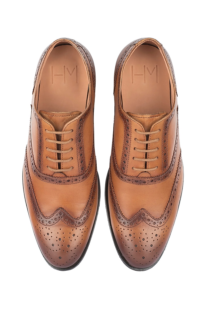 Tan Printed Classic Wingtip Brogue Shoes by Harper Woods at Pernia's Pop Up Shop