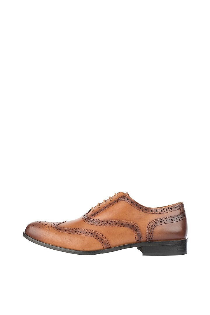Tan Printed Classic Wingtip Brogue Shoes by Harper Woods