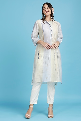 Ecru Grey Hand Blocked Tunic by ILAPTI