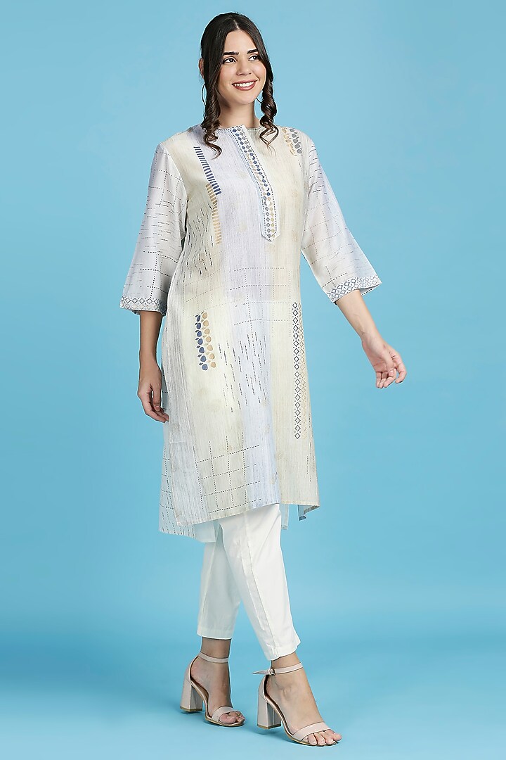 Ecru Grey Hand Blocked Tunic by ILAPTI at Pernia's Pop Up Shop