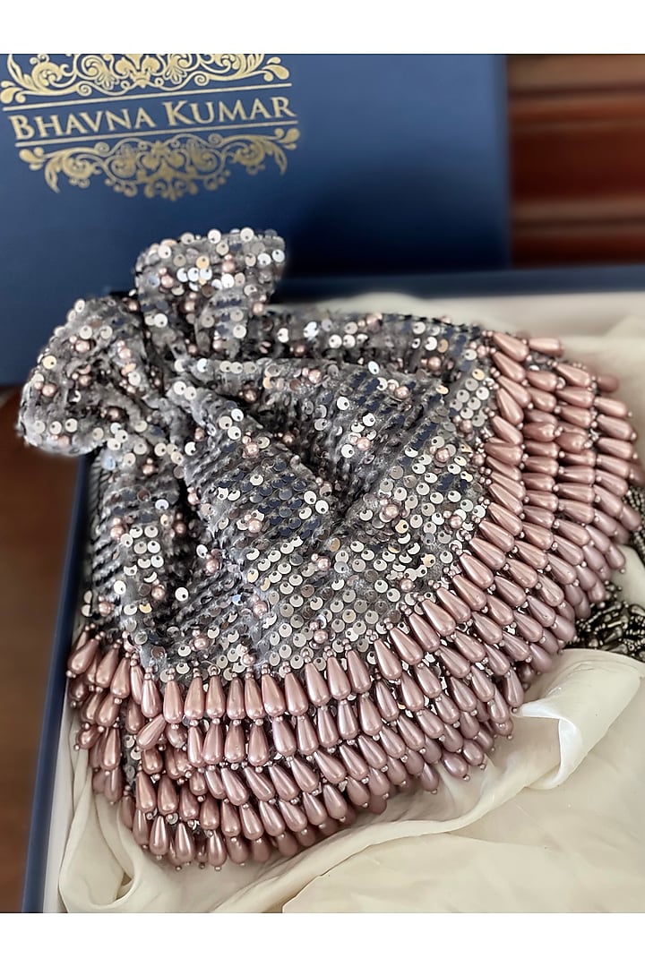 Dark Grey Embroidered Sling Potli by BHAVNA KUMAR at Pernia's Pop Up Shop