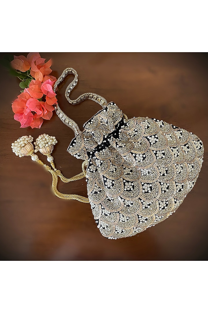 Black Hand Embroidered Potli by BHAVNA KUMAR at Pernia's Pop Up Shop