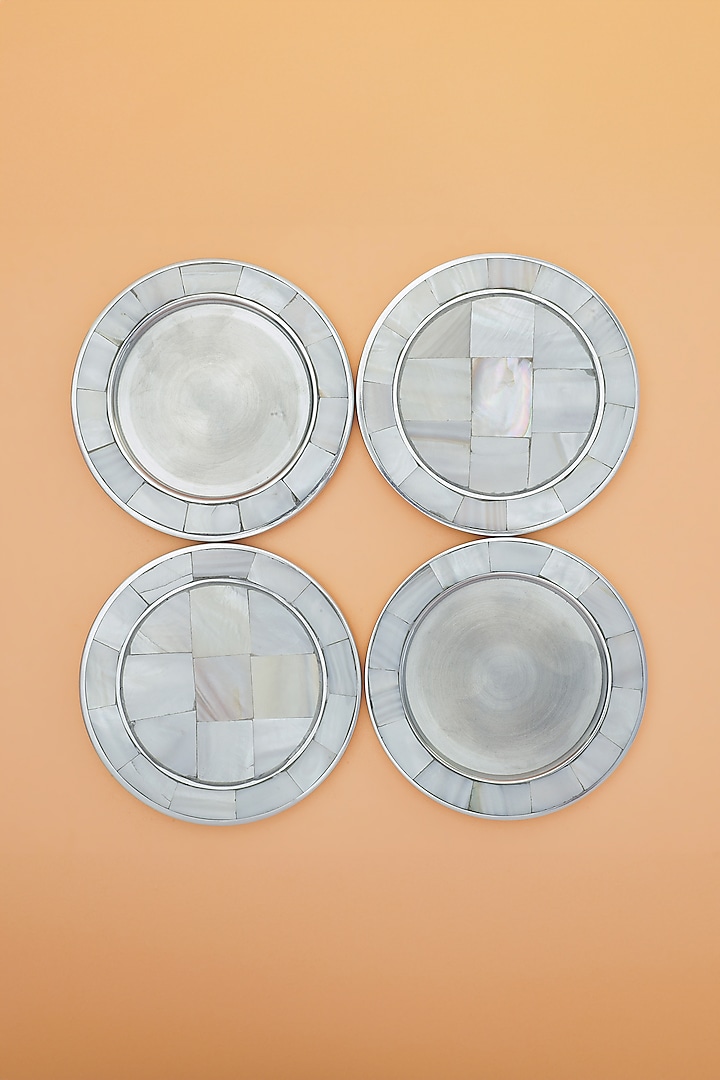 Silver Steel & Mother Of Pearl Coasters (Set of 4) by Home Couture Collective