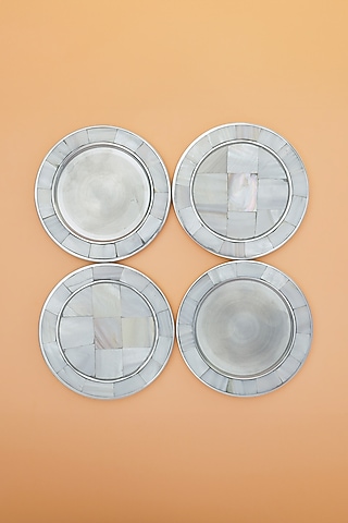 Silver Steel & Mother Of Pearl Coasters (Set of 4) by Home Couture Collective