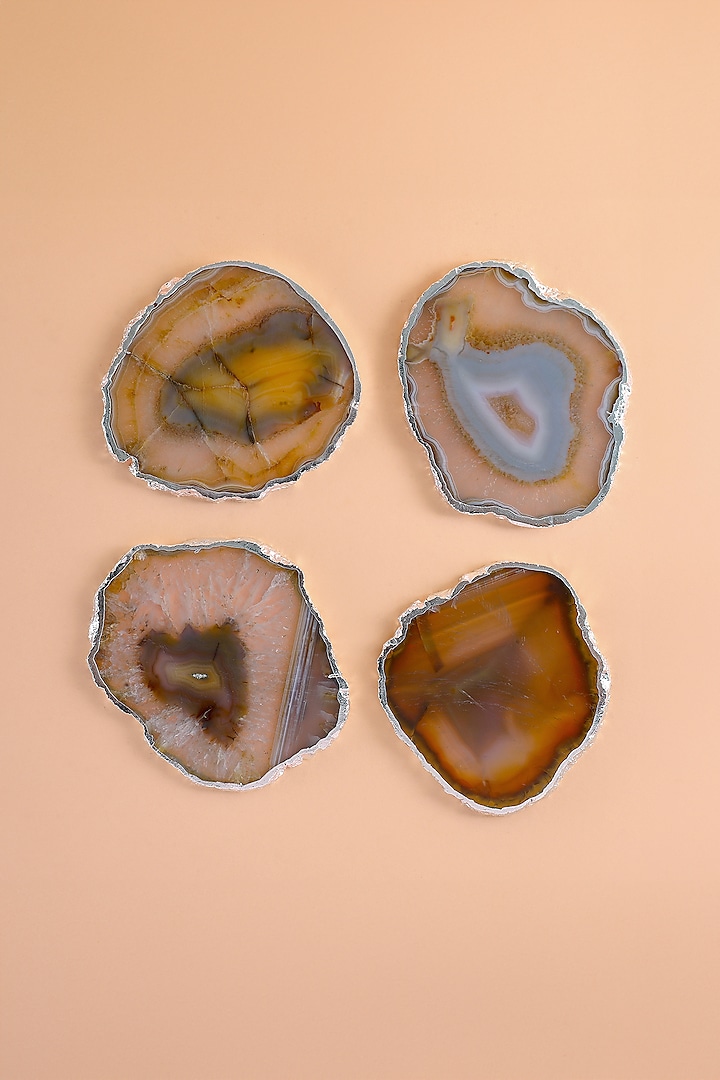 Silver Plated Agate Stone Coasters (Set of 2) by Home Couture Collective