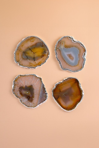 Silver Plated Agate Stone Coasters (Set of 4) by Home Couture Collective