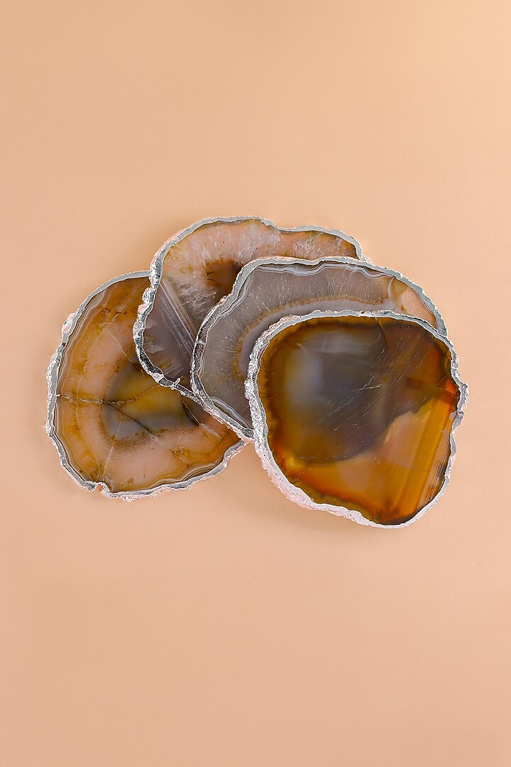 Silver Plated Agate Stone Coasters (Set of 4) by Home Couture Collective at Pernia's Pop Up Shop