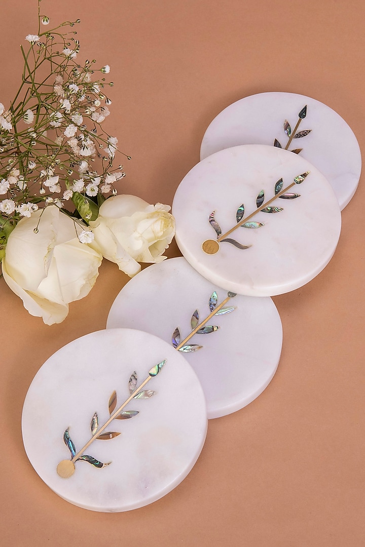 White Indian Stone Coasters (Set of 2) by Home Couture Collective at Pernia's Pop Up Shop