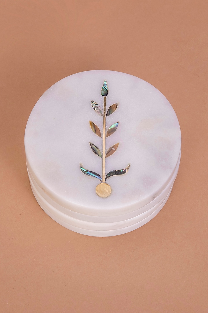 White Indian Stone Coasters (Set of 2) by Home Couture Collective at Pernia's Pop Up Shop
