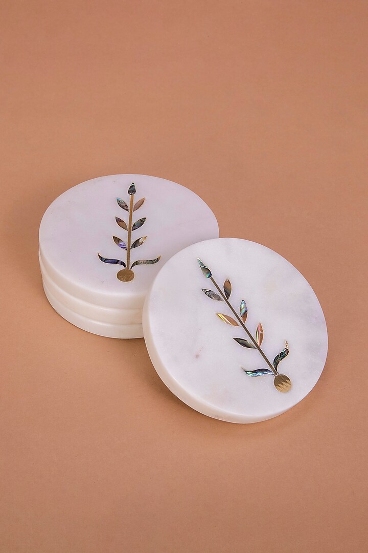 White Indian Stone Coasters (Set of 2) by Home Couture Collective at Pernia's Pop Up Shop