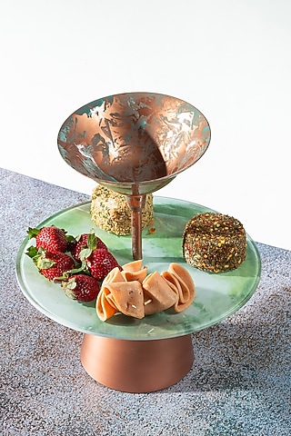 Green Aluminium & Glass Polychrome Platter by Home Couture Collective