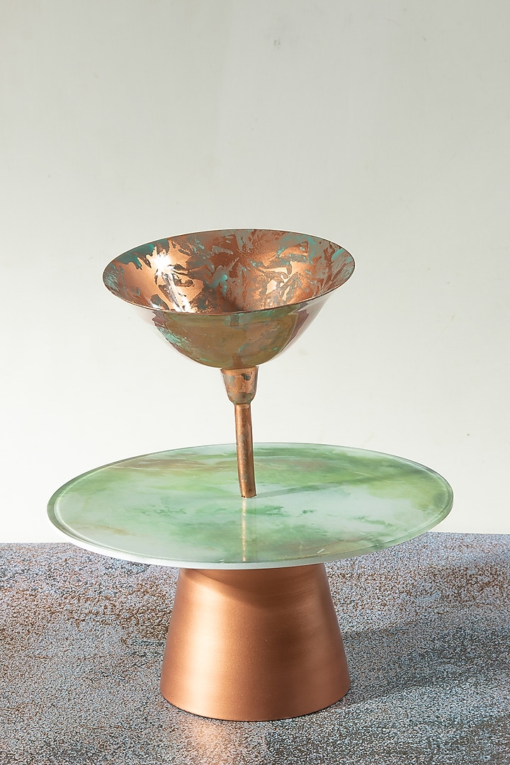 Green Aluminium & Glass Polychrome Platter by Home Couture Collective at Pernia's Pop Up Shop