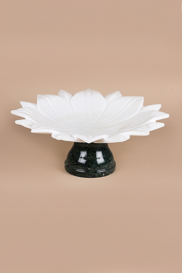 White & Green Alabaster Marble Cake Stand by Home Couture Collective