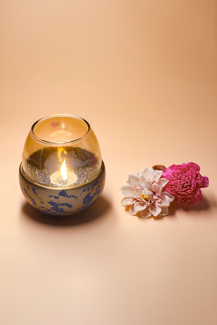 Golden Metal & Glass Tea Light Holder by Home Couture Collective at Pernia's Pop Up Shop