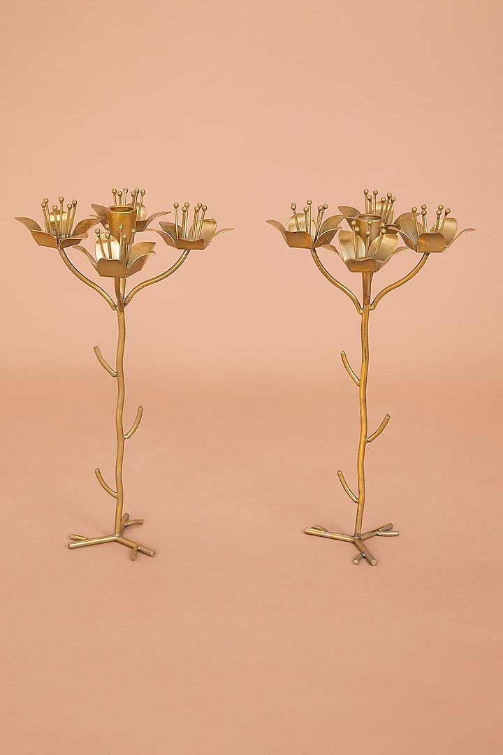 Golden Metal Candle Holders (Set of 2) by Home Couture Collective