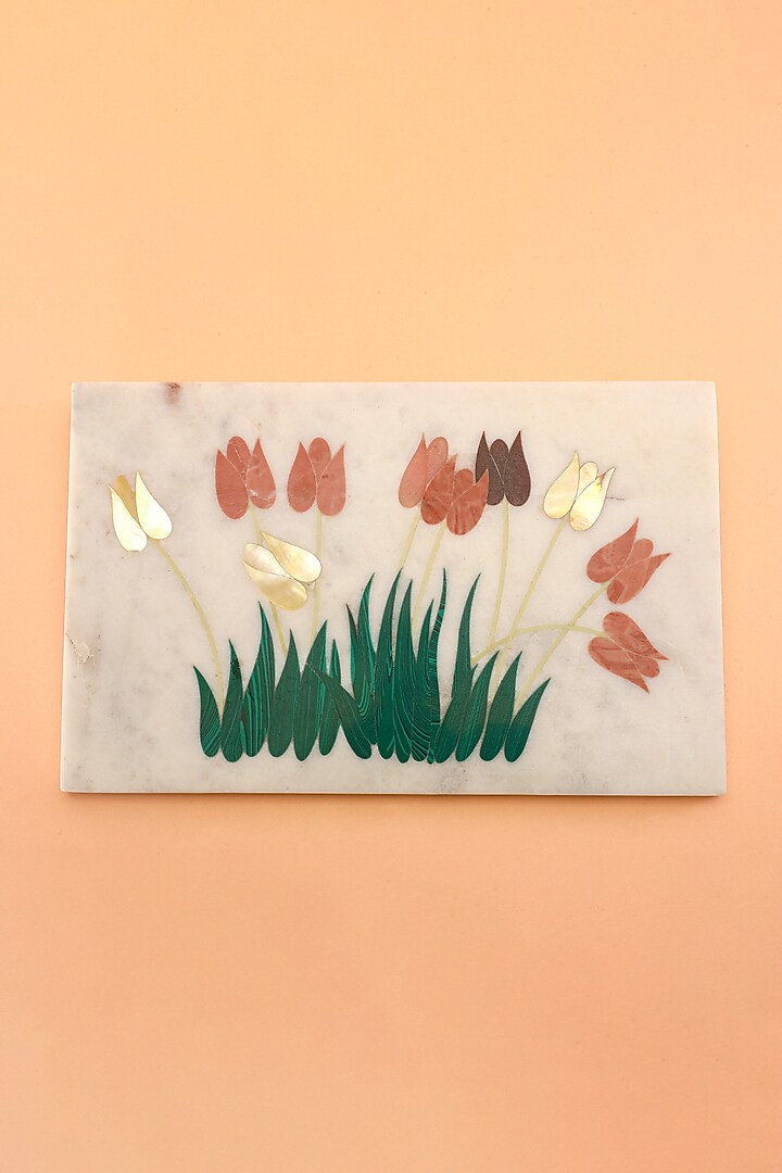 White Stone & Mother Of Pearl Tulip Platter by Home Couture Collective at Pernia's Pop Up Shop