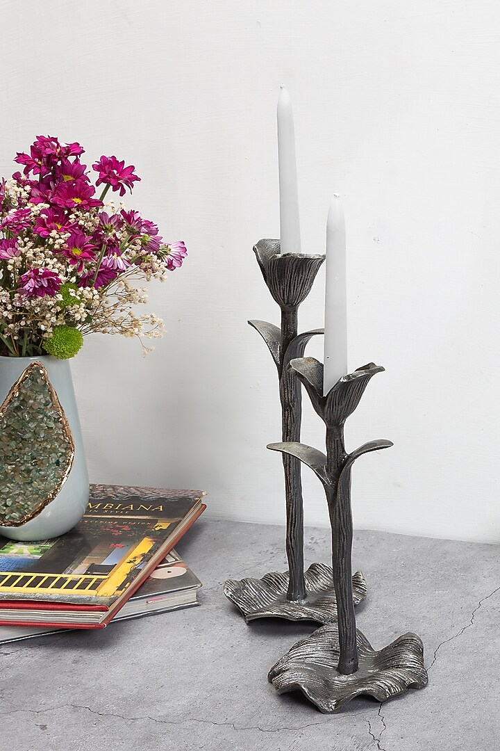 Nickel Plated Metal Alloy Tulip Candle Stand (Set of 2) by Home Couture Collective at Pernia's Pop Up Shop