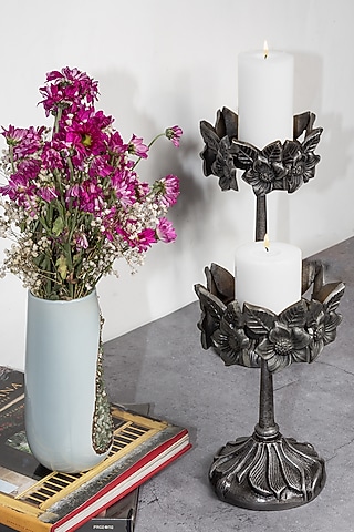 Nickel Plated Metal Alloy Illa Candle Stand (Set of 2) by Home Couture Collective