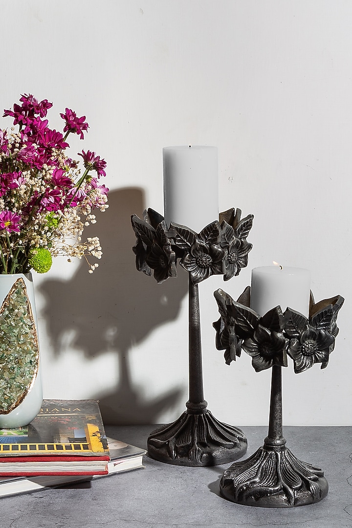Nickel Plated Metal Alloy Illa Candle Stand (Set of 2) by Home Couture Collective at Pernia's Pop Up Shop