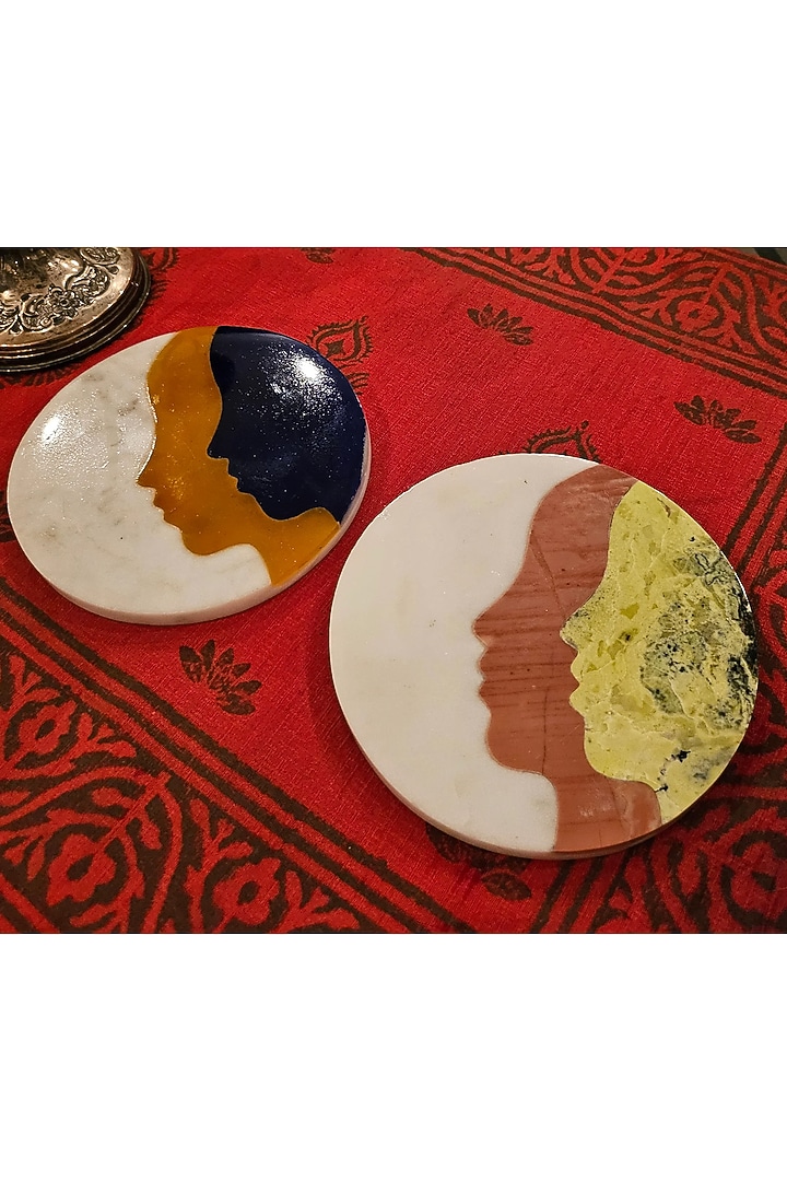 White Indian Stone Large Coaster (Set of 2) by Home Couture Collective at Pernia's Pop Up Shop