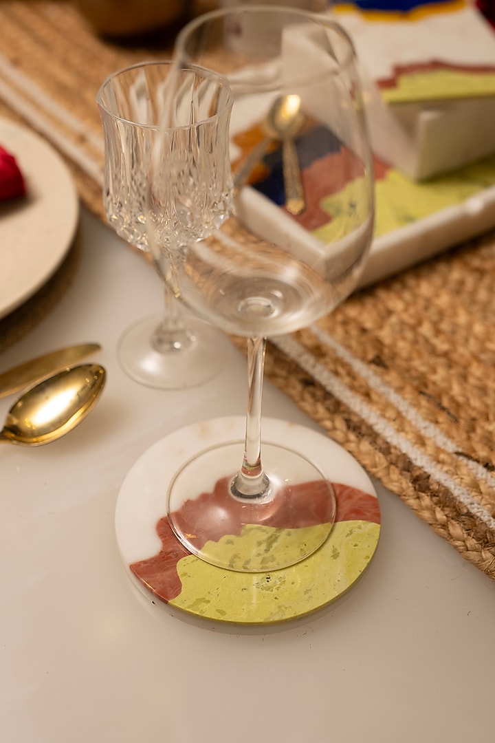 White Indian Stone Large Coaster (Set of 2) by Home Couture Collective at Pernia's Pop Up Shop