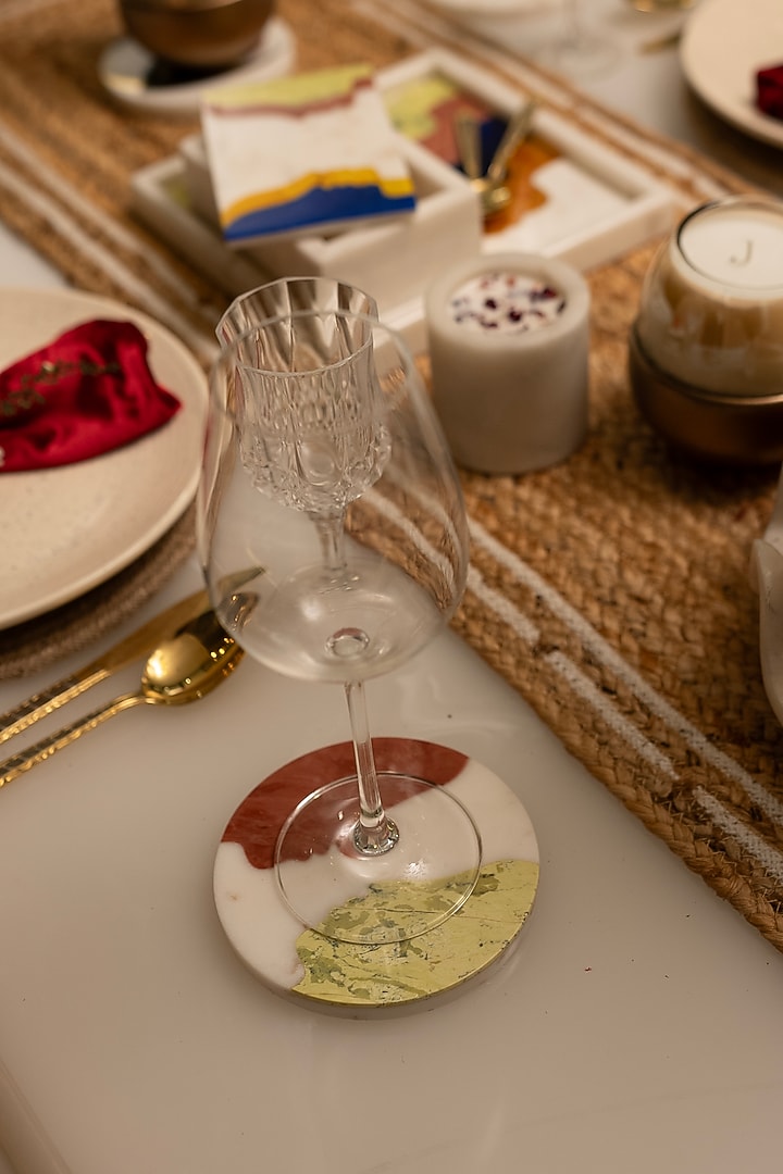 White Indian Stone Coaster (Set of 2) by Home Couture Collective at Pernia's Pop Up Shop