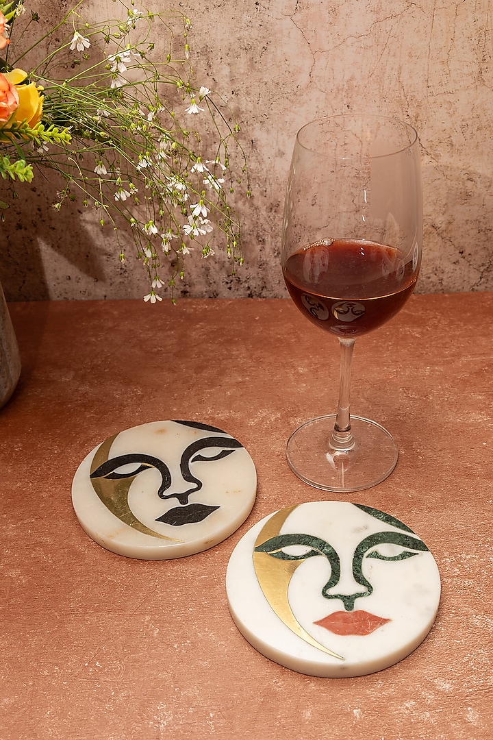 White Indian Stone Coaster (Set of 2) by Home Couture Collective at Pernia's Pop Up Shop