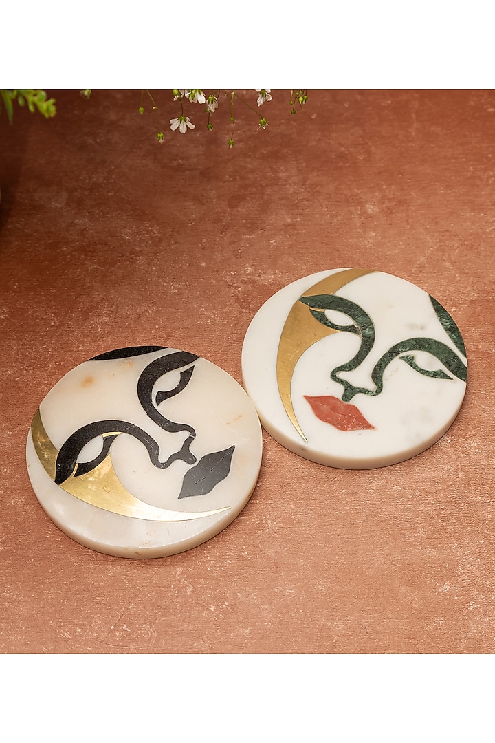 White Indian Stone Coaster (Set of 2) by Home Couture Collective at Pernia's Pop Up Shop