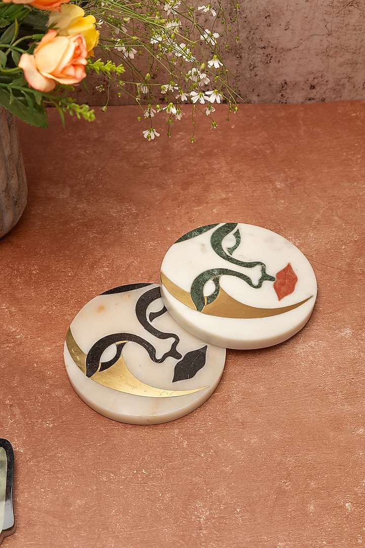 White Indian Stone Coaster (Set of 2) by Home Couture Collective at Pernia's Pop Up Shop