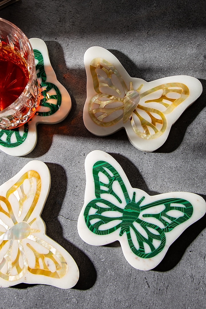 White Indian Stone Coaster Set by Home Couture Collective at Pernia's Pop Up Shop