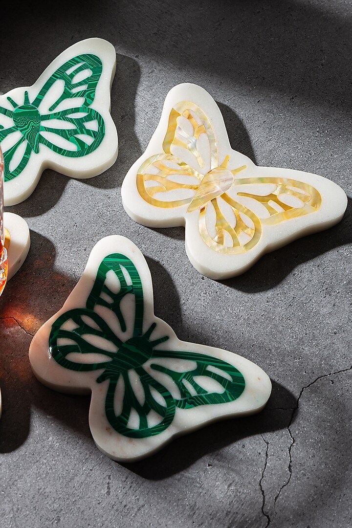 White Indian Stone Coaster Set by Home Couture Collective at Pernia's Pop Up Shop